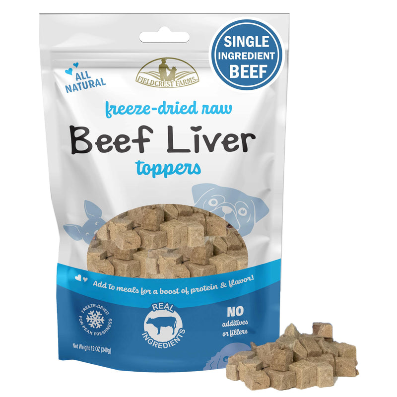 Fieldcrest Farms Freeze-Dried Beef Liver Dog Food Topper or Treat, 100% Single Ingredient Beef Liver, High-Protein, Raw & Grain-Free, 12 oz