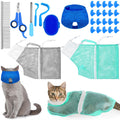 Kritkin 10 Pcs Cat Bathing Bag Set Pet Mesh Shower Bag Anti Bite and Scratch Pet Grooming for Washing Brush, Cat Muzzle, Nail Clipper, Nail File, Tick Tool (Blue and Gray)