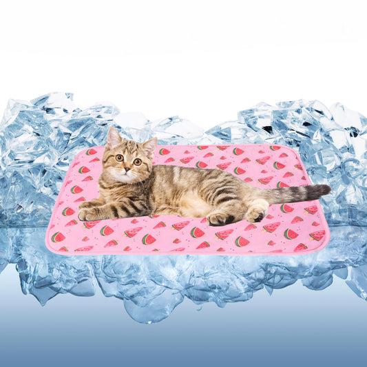 DELIFUR Cat Cooling Mat- Pet Cooling Mat Outdoor for Dogs Ice Pad for Kitten Cat Puppy Machine Washable (Small, Pink Watermelon)