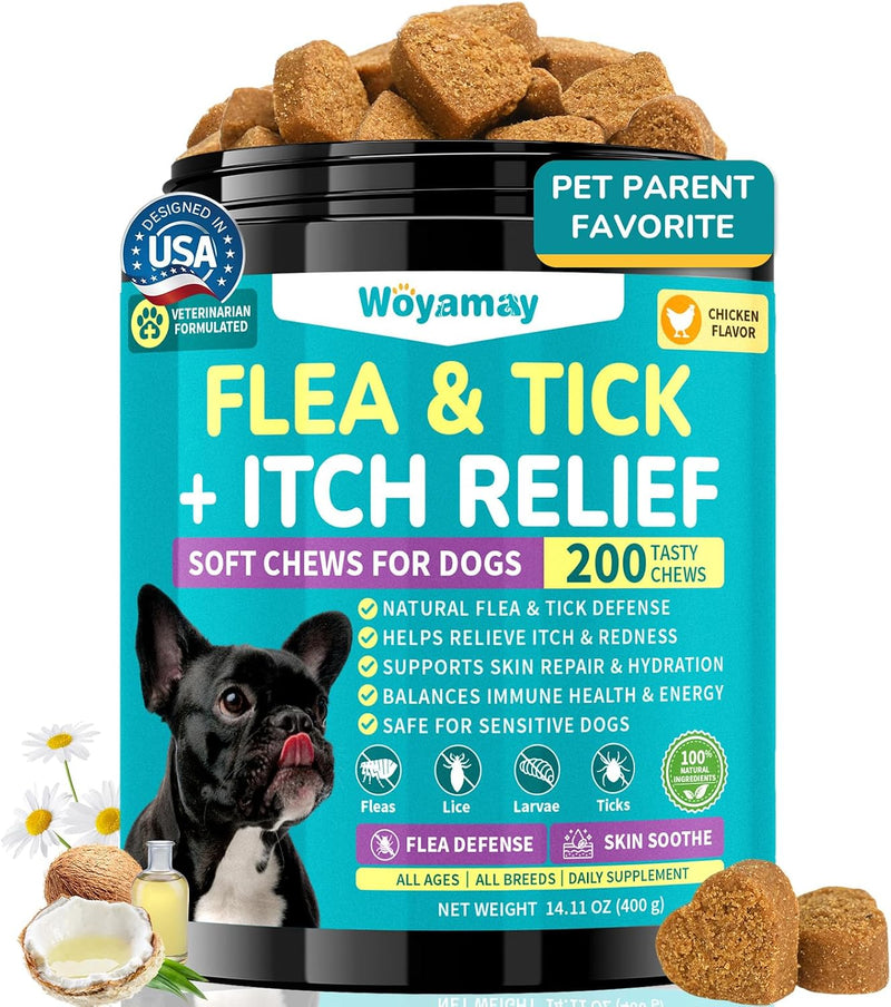 Woyamay Flea and Tick Prevention for Dogs, Flea & Tick + Itch Relief Chews