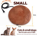 Round Cat Heating Pad, Heated Cat Bed, Safety Listed, Constant Warmth,Brown