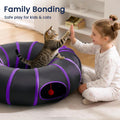 Love's cabin Round Cat Tunnel for Indoor Cats, Collapsible Pet Play Tunnel with Teaser Wand, Peek Holes & Hanging Ball, Interactive Kitty Tube for Kittens & Rabbits, Purple