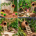 10PCS Crested Gecko Tank Accessories, Reptile Plants Bridge Vines, Coconut Shell with Ladder for Lizard, Chameleon Cage,