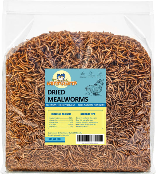 WormsFarm 5lb Dried Mealworms for Chickens Treats for Laying hens,Bluebirds,Quail,Chicken Food