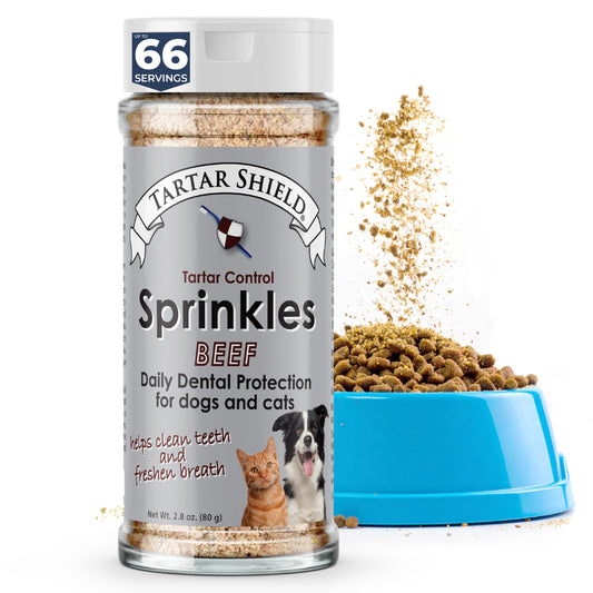 Tartar Shield® Dental Sprinkles | Dog & Cat Food Topper Additive | Fights Tartar Plaque & Bad Breath Cleans Teeth & Gums | Pet Oral Health Support | USA Made | Low Calorie Human-Grade Beef