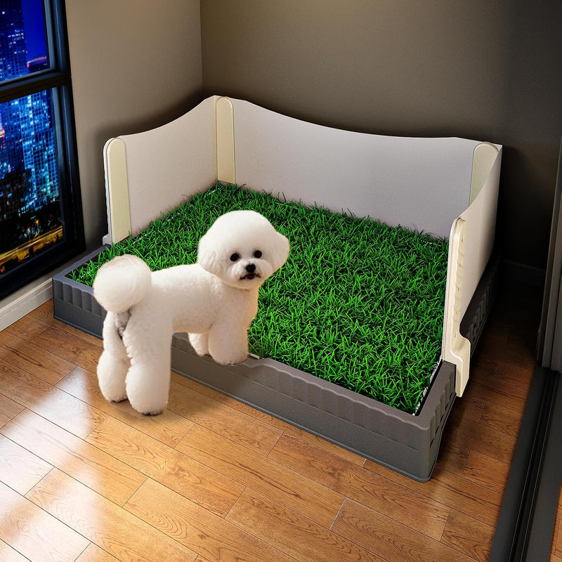 Oneluck Dog Litter Box with Grass pad，3 Leak-Proof Walls,30