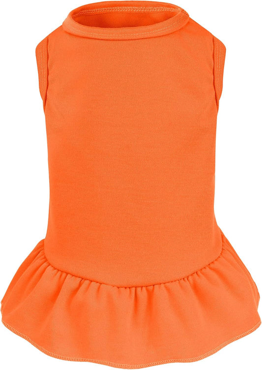 Dog Dresses Cat Skirt Solid Color Dog Clothes Summer Sleeveless Puppy Girl Clothes for Small Pet Dogs Cats (Orange, Smal