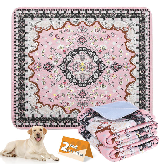 KOOLTAIL Washable Pee Pads for Dogs, 2 Pack Super Absorbent Reusable Puppy Training Pads Waterproof, Nonslip and Leak-Proof Dog Pee Pads, Large Pet Mats Whelping Pads for Floor, Crate, Couch, 36"x41"