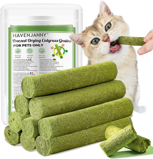 50g Cat Grass Teething Stick, Freezed Drying Cat Grass Sticks Snacks for Cats, Edible Cat Treats for Teeth Cleaning and 