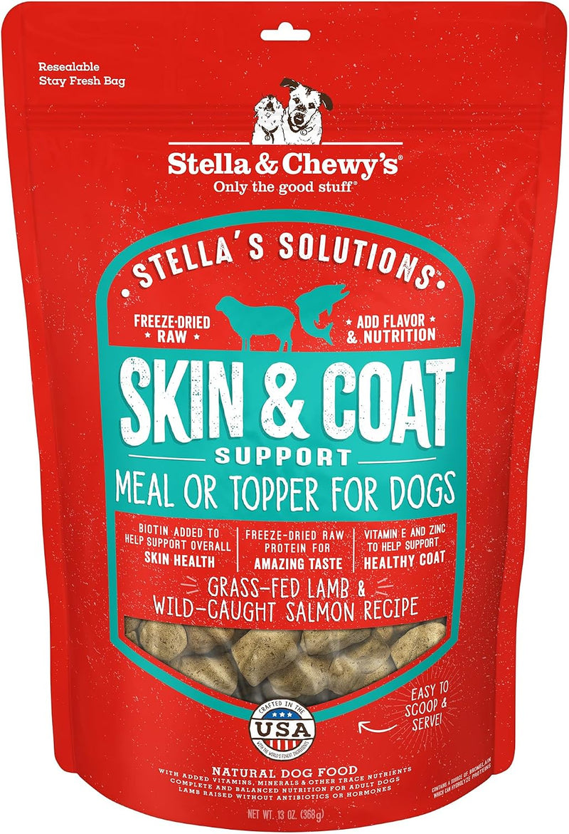 Stella & Chewy's Freeze-Dried Raw Dog Food for Skin & Coat - Grass-Fed Lamb & Wild-Caught Salmon - Natural Solution for 