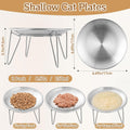 Wellbro Cat Food Bowls, 2 Pcs Stainless Steel Cats Food and Water Whisker Fatigue Shallow Dishes, Small Dog Puppies Fat Faced Cat Kitten Supplies (2 Plates with Stand)