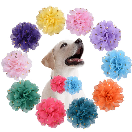 POSAPET 10 Pieces Dog Collar Flowers - Multi-Color Puppy Charms for Small, Medium & Large Dogs - Wedding & Party Pet Accessories - Photo Shoot Ready (Gender Neutral Design)