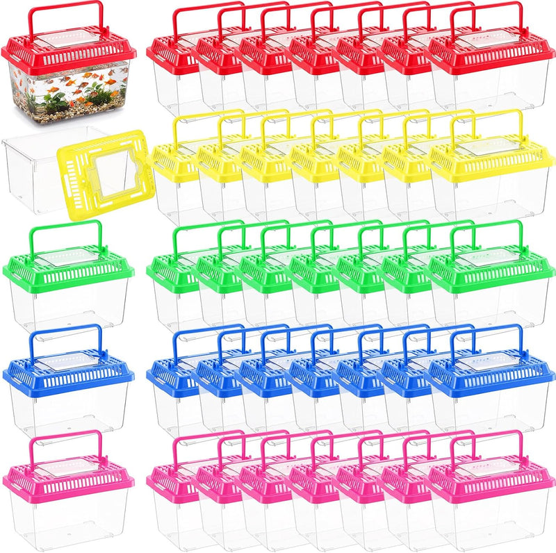 Pinkunn 40 Pcs Plastic Reptile Terrariums Carrier Cage, 5 x 3.5 x 3.5