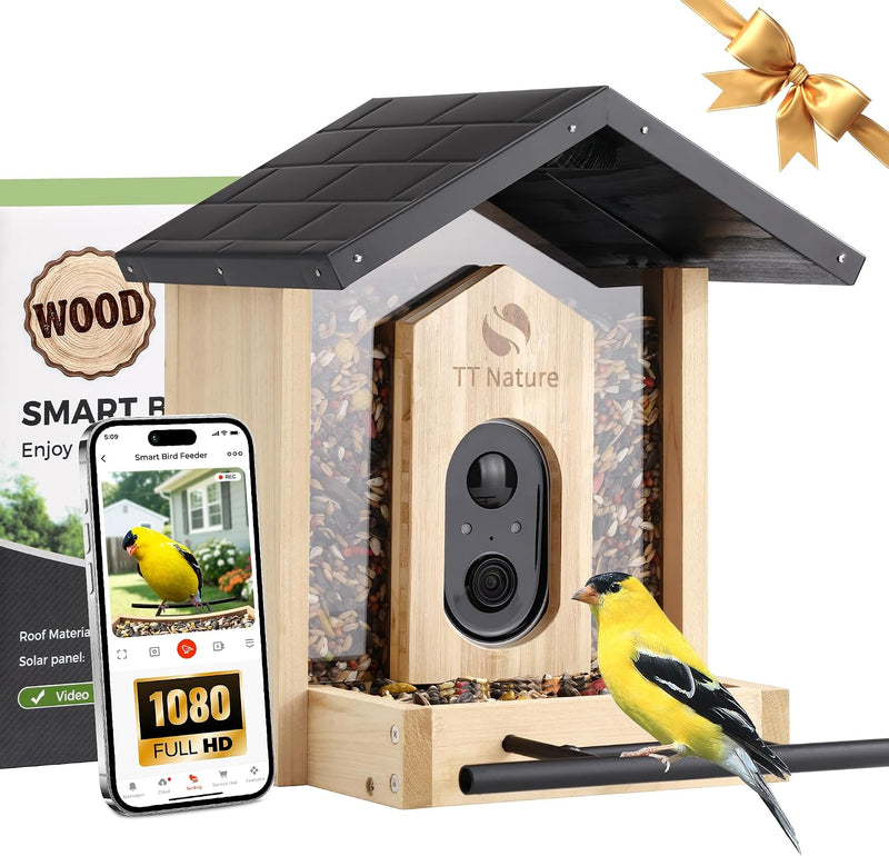 TT Nature Bird Feeder with Camera, Upgraded 1.5L Smart Birdhouse Al Identify for 10000 Plus Species, Auto Capture & Real