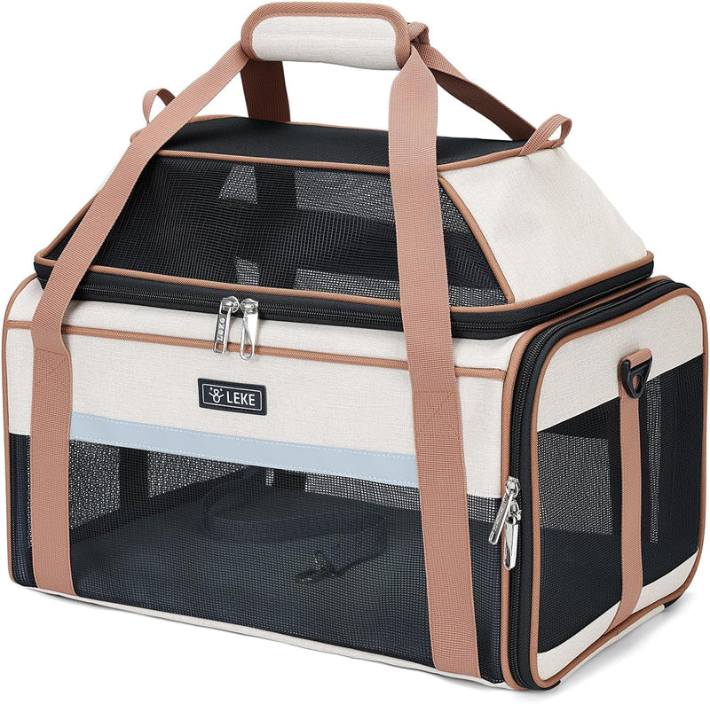 Lekereise Top-Expandable Pet Carrier 18x11x11Inch Delta American United Airline Approved Soft Sided Underseat to 15lbs T