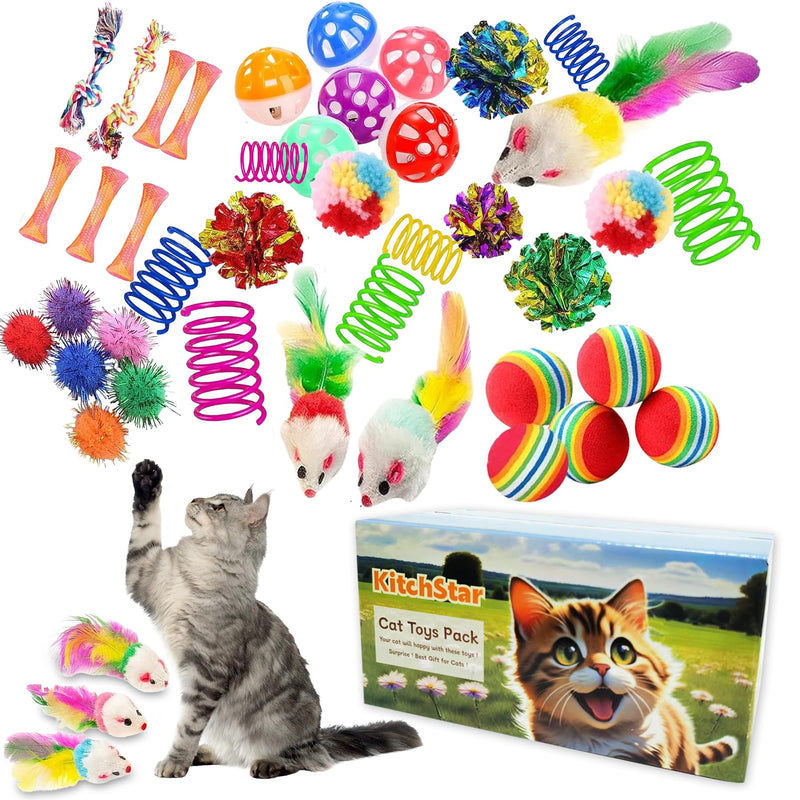KITCHSTAR 46 PCS Cat Toys for Indoor Cats, Kitten Toys with Cat Spring Toy, Mint Catnip with Crinkle Mouse Ball for Indoor Cats Kittens Exercise