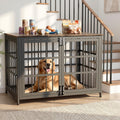 Heavy Duty Dog Crate Furniture 38In, Indestructible Cage for High Anxiety Dogs with Wooden Table for Indoor Decorative, Escape-Proof Locks & Double Door for Medium Large XL XXL Dog, Aged Black