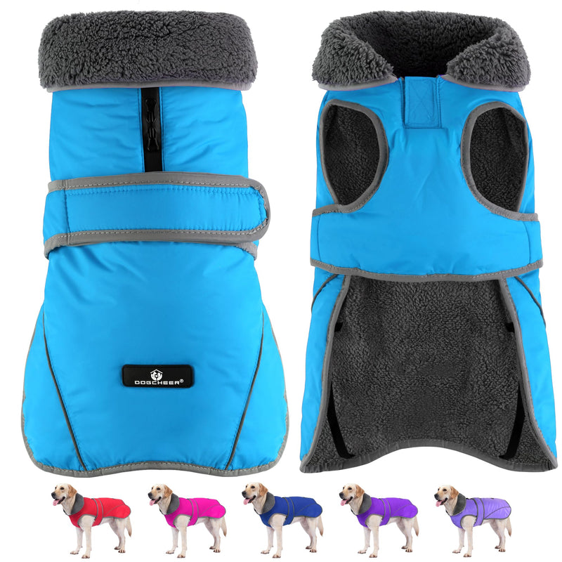 Dogcheer Dog Coat, Waterproof Dog Jacket Reflective Pet Winter Coat with Adjustable Hook & Loop, Christmas Puppy Fleece Jacket Warm Turtleneck Snowsuit for Small Medium Large Dogs - Sky Blue, M