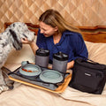 Cleverpup Ultimate Dog Travel Bundle Large 7-piece Bistro Box & Porter Dog Gear Backpack in Heather Grey