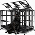 Hiwokk 48 Inch Heavy Duty Dog Crate, Indestructible Escape-Proof Dog Kennel for High Anxiety Large Dogs, Strong Metal Pet Cage with Double Doors, Lockable Wheels & Removable Tray, XL XXL XXXL