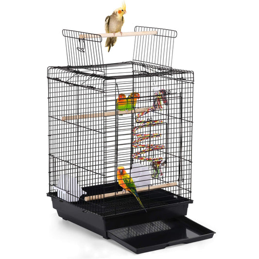 Yaheetech Open Play Top Travel Bird Cage for Conure Sun Parakeet Green Cheek Conure Lovebird Budgie Finch Canary, Small-Size Travel Portable