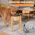 Elevated Dog Bowls for Large Dogs Feeder Two Bowls with a Stainless Steel and Bamboo Dishes，Raised Dog Bowl Stand with N