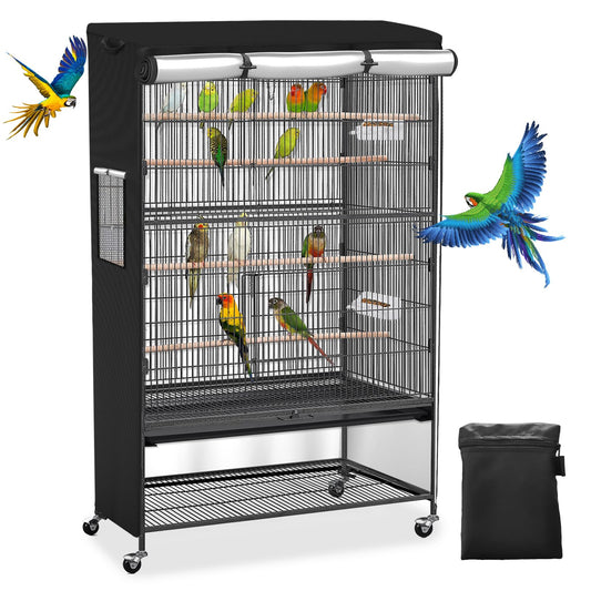 Roasivi Universal Large Birdcage Cover Black Out and Breathable Cages Cover for Parrots and Other Small Animals Durable Waterproofing Washable Material 31" L x 21" W x 53" H Black