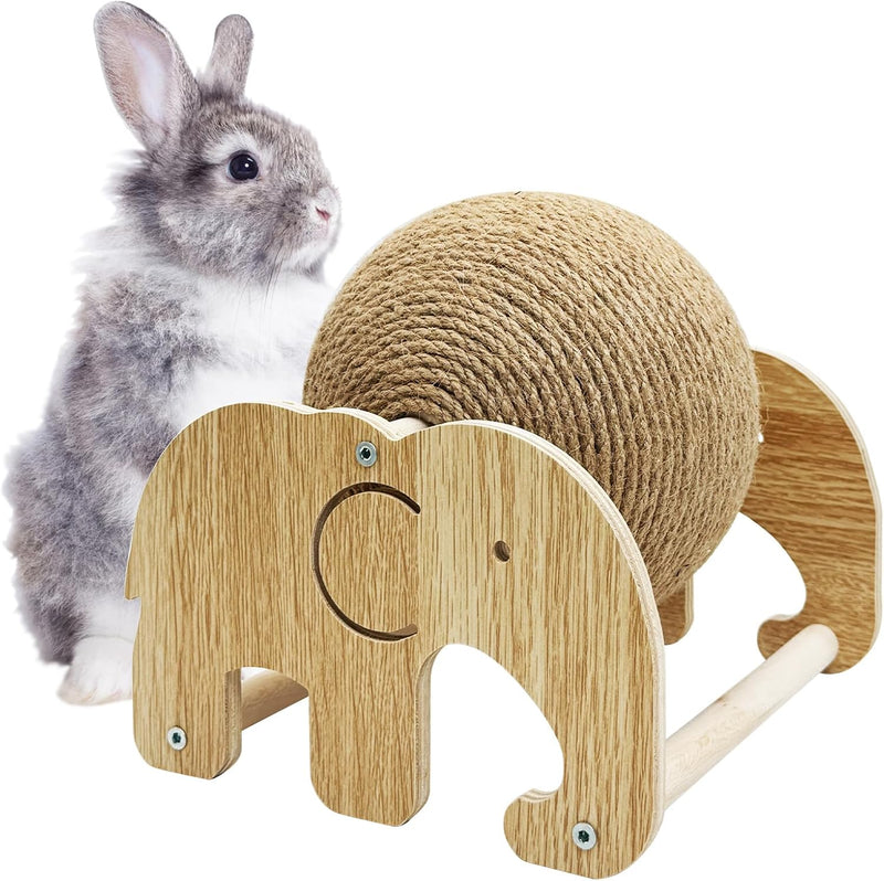 Fhiny Rabbit Scratch Toy, Natural Sisal Rabbit Scratching Ball Cute Sisal Rope Bunny Claw Scratcher Rotating Ball Intera