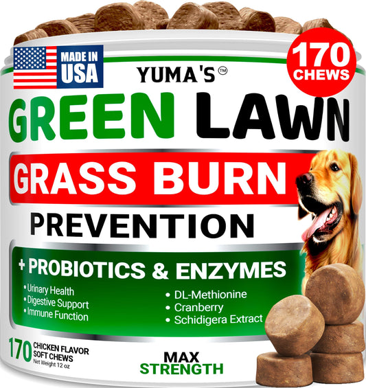 YUMA'S Dog Urine Neutralizer for Lawn - 170 Chews - Advanced Grass Green Savers for Dog Urine - Canine Pee Grass Neutralizer Supplement - Green Lawn Treats with Probiotics and Digestive Enzymes