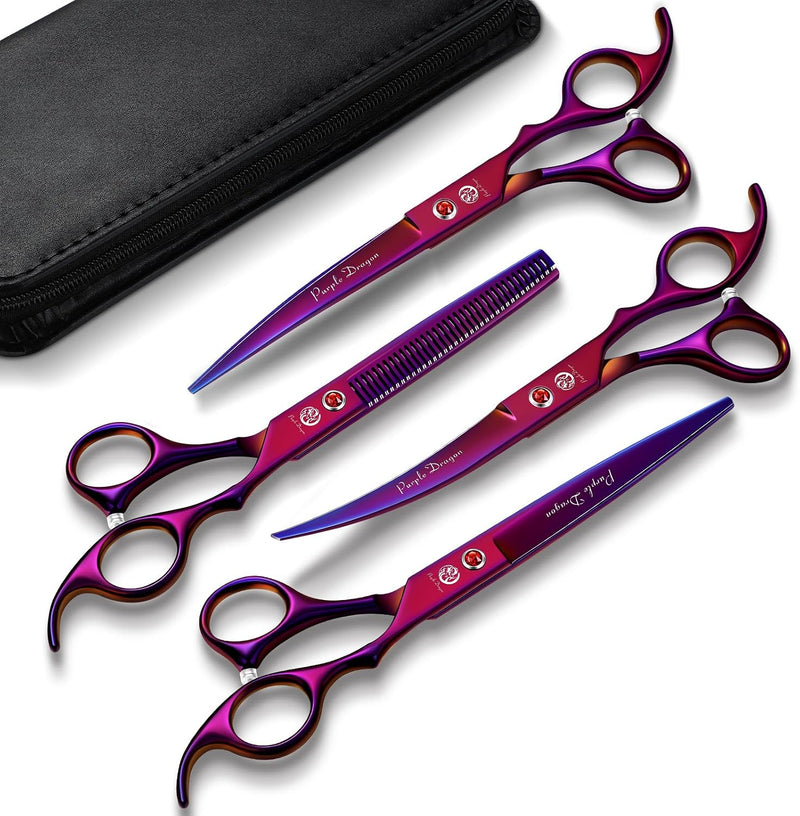Purple Dragon Dog Grooming Scissors Set - 7 inch Purple Pet Scissors Kit