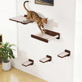 PATHOSIO PETS Space-Saving Cat Wall Shelves – Interactive Cat Wall Climber with Hammock & Dog Proof Feeding Station for Small & Medium Indoor Breeds – Solid Walnut Wood with Beige Carpet