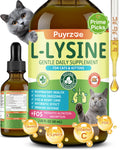 Puyrzoe L-Lysine for Cats Drops – Sneezing, Runny Nose & Watery Eyes Relief, Liquid Cat Lysine Supplement for Immune & Respiratory Support with Taurine & Vitamins, to Boost Energy & Appetite, 60 mL