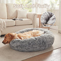 BedStill 36 inches Donut Dog Bed for Large Dogs - Calming Fluffy Round Pet Bed with Removable & Washable Cover,Fits up to 80 lbs Pets (Dark Grey,Large)