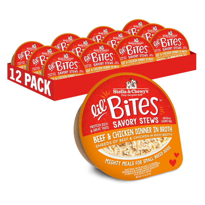 Stella & Chewy's Lil Bites Savory Stews for Small Breeds Beef & Chicken Dinner in Broth, 2.7 oz. Cups (Pack of 12)