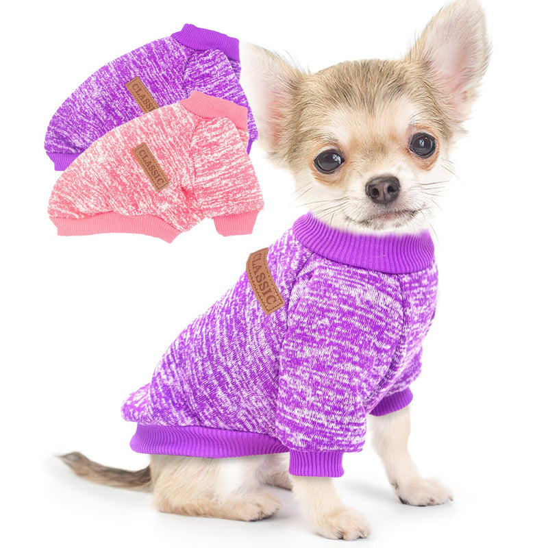 2 Pack Dog Sweaters for Small Dogs Girl Boy Fleece Puppy Sweater Warm Thick Pet Sweatshirt Winter Dog Clothes for Teacup Dog, Yorkie, Chihuahua, Pug, Cat,XXS,Pink Purple