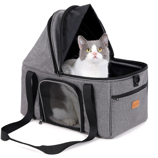 BurgeonNest Top-Expandable Large Cat Carrier, Soft Sided Cat Bag Carrier for Medium Large Pet Up to 15 lbs, Upgraded Small Dog Car Seat, Puppy Travel Bag with Semi-Open Canopy