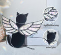 Velasyart Angel Rainbow Wing Memorial Gifts - Stained Glass Cat Suncatcher, Loss of Cat Sympathy Gift (Black)