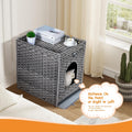 Snughome Cat Litter Box Enclosure Furniture Hidden with Cat Litter Mat, Hidden Cat Washroom Furniture with Door, Handwov