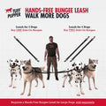 Tuff Pupper Heavy Duty Hands Free Bungee Dog Leash | Two Large Dogs Up to 250 lbs | Comfortable Shock Absorbing Bungee | Reflective Dual Padded Handles | Lumbar Waist Belt 28-50" | 360° Swivel Clips