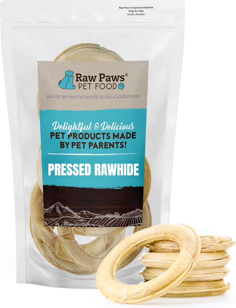 Raw Paws 6-inch Compressed Rawhide Rings for Dogs, 10-Count - Donut Chews