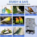 JYEARN Flight Bird Cage with Wheels, 46-Inch Metal Parakeet Cage with Slide-Out Trays, Perches, Bowls & Bird Toys, Indoor Bird Cage for Cockatiel, Budgie, Lovebird, Finch & Small Birds