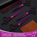 JASON Dog Grooming Scissors Set - Professional 6 in 1 Dog Shears Kit - 6.5" Thinning, 7" Straight, 7" Up-Curved, 7" Down-curved Scissors and Comb for Cat Pet with Adjustable Screw (Purple) Gift