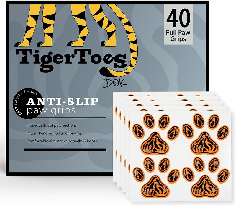 DOK TigerToes Premium Paw Grips for Senior Dogs, 40ct of Pre-Cut Anti Slip Dog Paw Pads for Hardwood Floors, Provides Tr