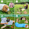 Kyouki Hamster Toys Guinea Pig Toys Set with Tunnel, Chewable Apple Wood & Natural Timothy Hay - Enrichment Chew Toys fo
