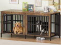 Ironovacage 78" Double Dog Crate Furniture for 2 Dogs, Heavy Duty Wooden Dog Cage with Divider for Medium/Large Dogs, Indoor Dog Kennel Furniture as TV Stand, Decorative Crate with 4 Doors, Brown