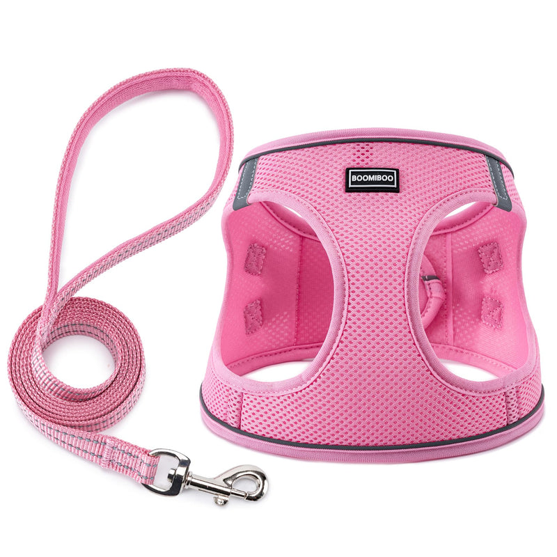 BOOMIBOO Dog Harness with Leash Set, No Pull Adjustable Reflective Step-in Puppy Pet Vest Harnesses for Small Medium Large Dogs and Cats,Pink XS
