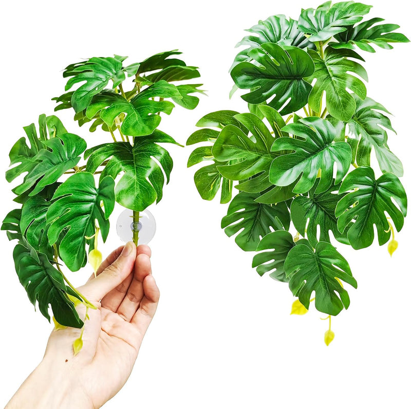 Woyrise 2Pack Reptile Plants, Terrarium Hanging Plant Vines, Artificial Leaves with Suction Cup, Bearded Dragon Tank Acc