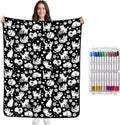 Cat Coloring Blanket for Women Men, DIY Blanket with Markers