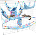 8 Pcs Sugar Glider Cage Set, Small Animal Fleece Hammock Set, Hanging Bed, Climbing Bridge and Toys for Sugar Gliders, F
