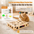 Cat Scratch Puzzle Enrichment Box, Wooden Interactive Toy for Indoor Cat